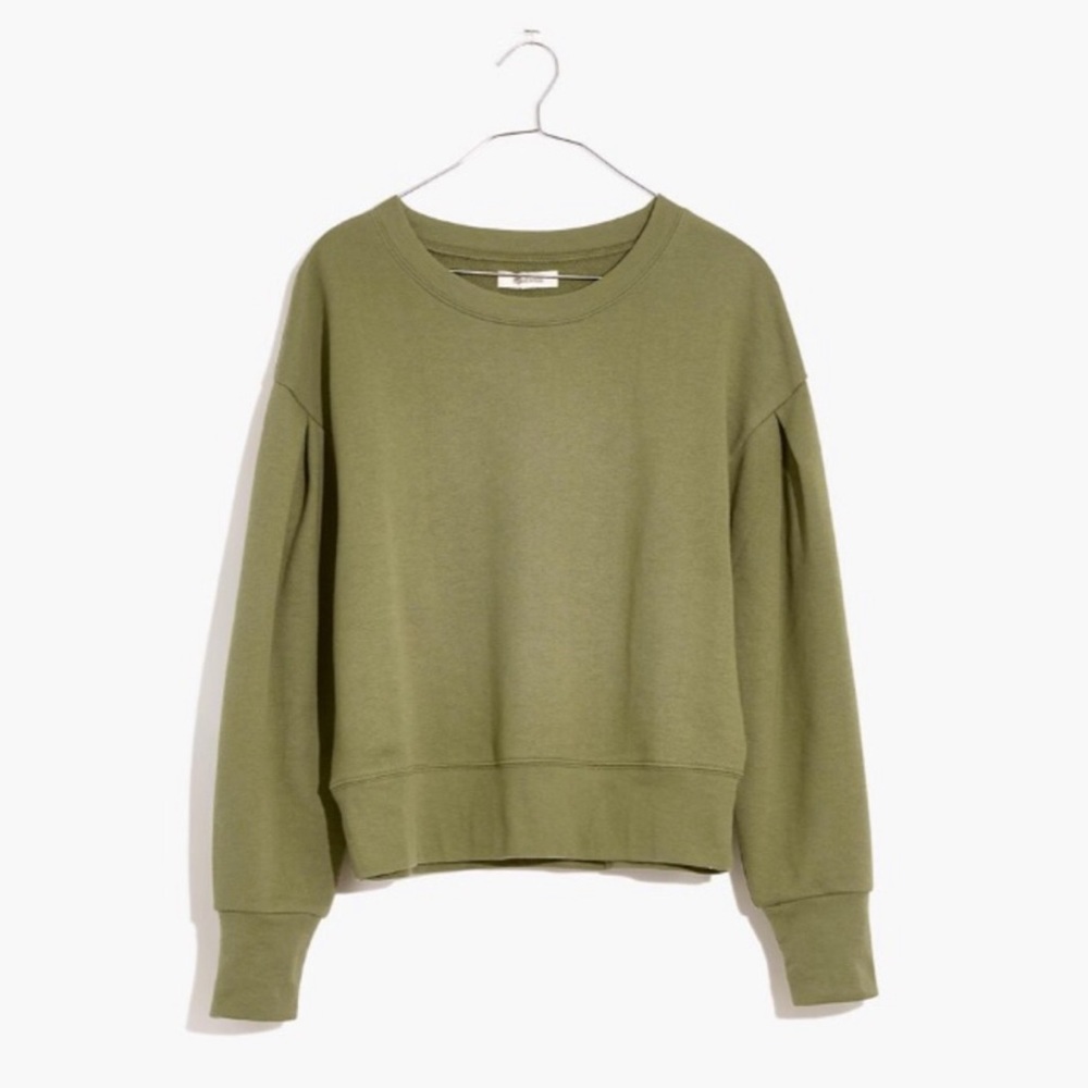 Madewell Marled Pleat-Sleeve Sweatshirt In Green